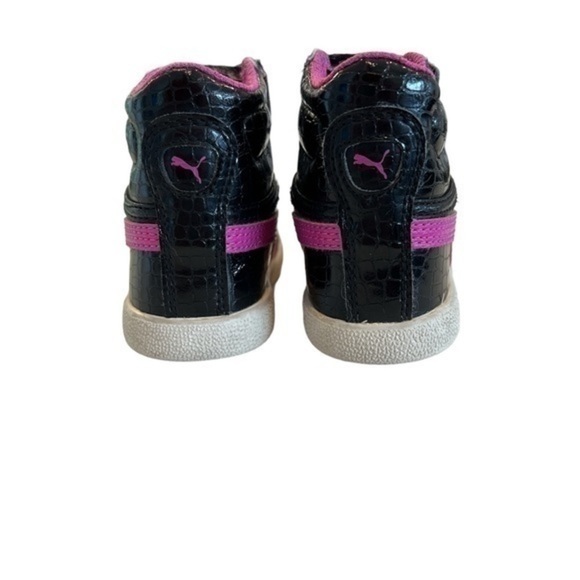 Toddler girls Puma high top shoes Sz 6c. Black and pink - Picture 3 of 4